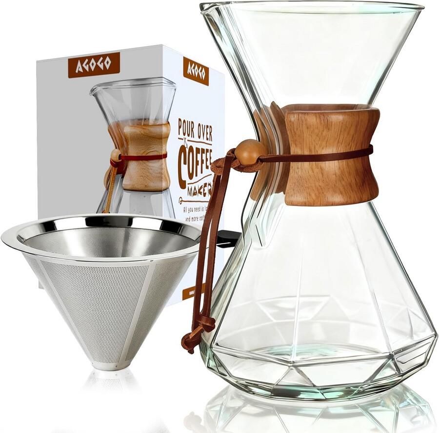 Handmatige Koffiezetter Pour Over Set met Roestvrijstalen Filter voor 4-6 Kopjes