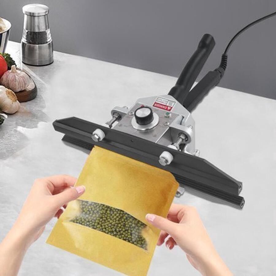 Handmatige Krimpsealer 500 W Vermogen 30 cm Seallengte Aluminium Materiaal Zwart Plastic Zak Sealmachine