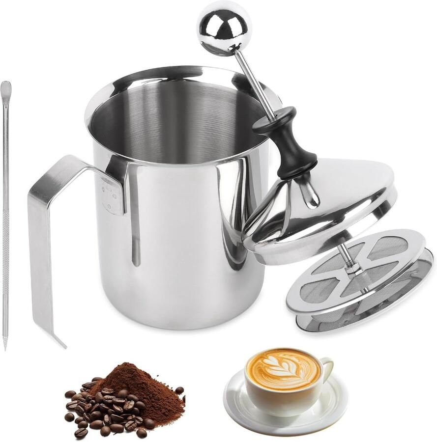 Handmatige Melkopschuimer 400 ml Roestvrij Staal Perfect voor Koffie en Cappuccino