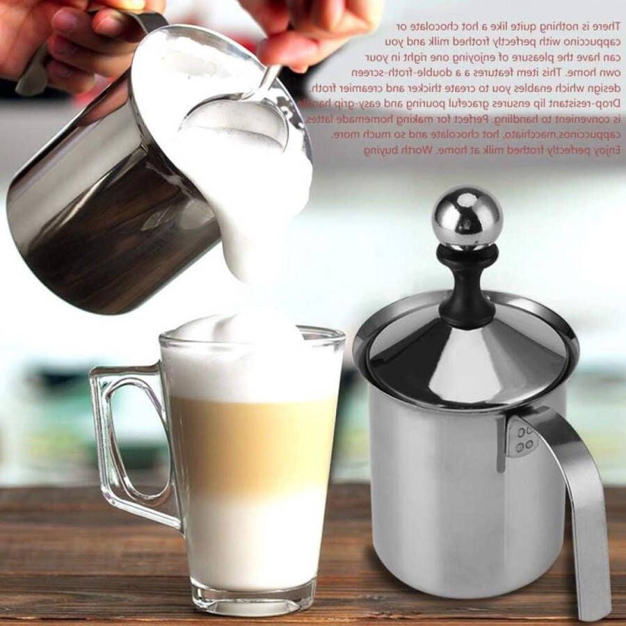 Handmatige melkopschuimer dubbele mesh roestvrij staal 400ML 800ML zelfgemaakte lattes cappuccinos koffie