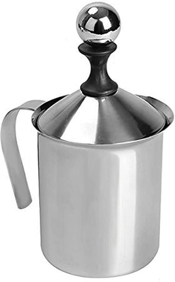 Handmatige melkopschuimer roestvrij staal handpomp melkopschuimer handbediende melkschuimmaker Japanse dubbellaagse handschuimer (400 ml)