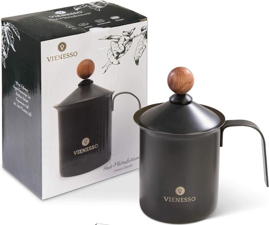Handmatige melkopschuimer van roestvrij staal Produceert romig melkschuim voor koffiespecialiteiten (400 ml)