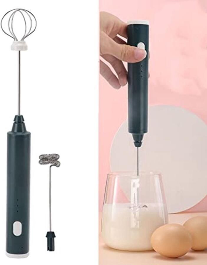 Handmatige Melkschuimer Mini Oplaadbare Melkschuimer met 2 Eieren Kloppers Koffie Elektrische Garde Drank Schuim Mixer voor Latte Cappuccino Warme Chocolade Ei (Zwartgroen)