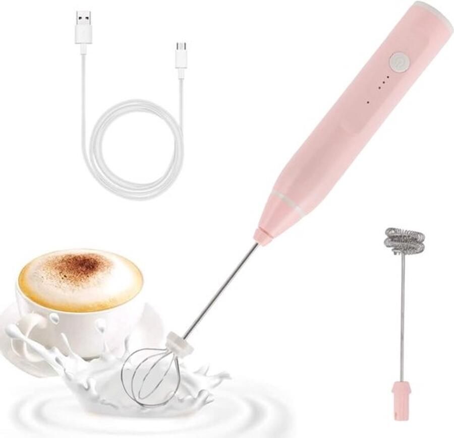 Handmatige Melkschuimer Mini Oplaadbare Melkschuimer met 2 Eieren Kloppers Koffie Elektrische Garde Drank Schuim Mixer voor Latte Cappuccino Warme Chocolade Ei (Roze)