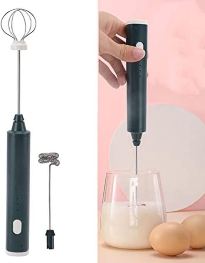 Handmatige Melkschuimer Mini Oplaadbare Melkschuimer met 2 Eieren Kloppers Koffie Elektrische Garde Drank Schuim Mixer voor Latte Cappuccino Warme Chocolade Ei (Zwartgroen)