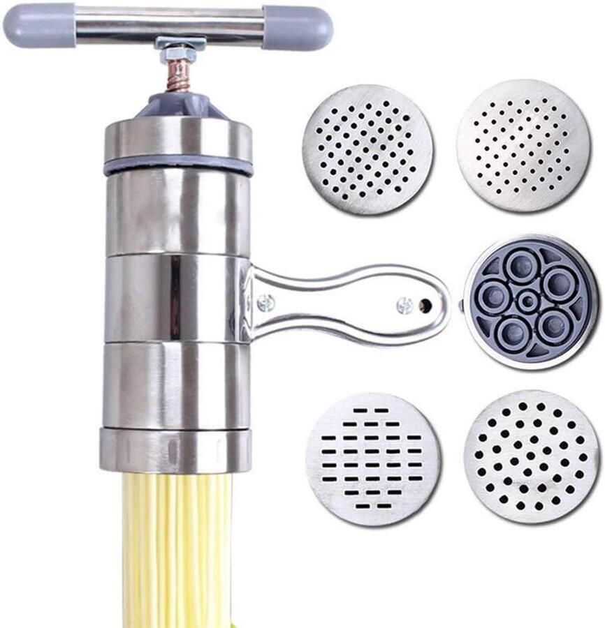 Handmatige Pasta Maker Machine Rvs Noedel Maker Plantaardige Fruit Juicer Draagbare Noedel Cutter Handleiding Noedel Druk Pasta Press Machine Keuken Tool (5 Mold)