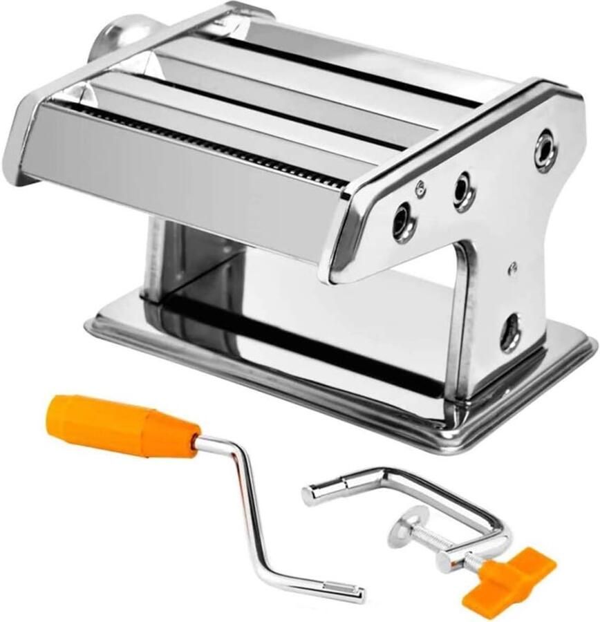Handmatige pastamachine met 3 instelbare diktes 2-in-1 pastamachine en klem voor verse spaghetti pasta lasagne roestvrij staal cadeauset (03)