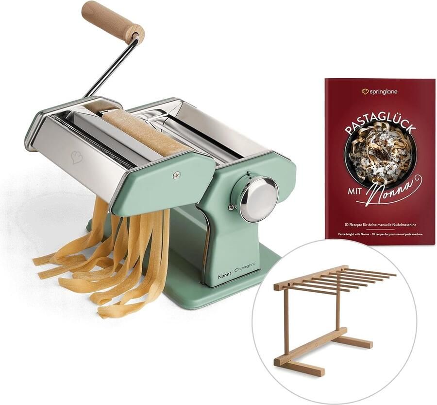 Handmatige Pastamachine Nonna roestvrij staal pastamaker incl. pastadroger & 3 snijdopzetstukken voor spaghetti lasagne tagliatelle