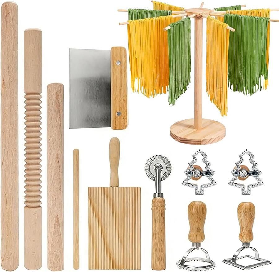 Handmatige pastamachine pastaie gereedschapsset met pastadroogrek pastamper gnocchi-plank ravioli-stempel uitstekers deegsnijder pasta ieset