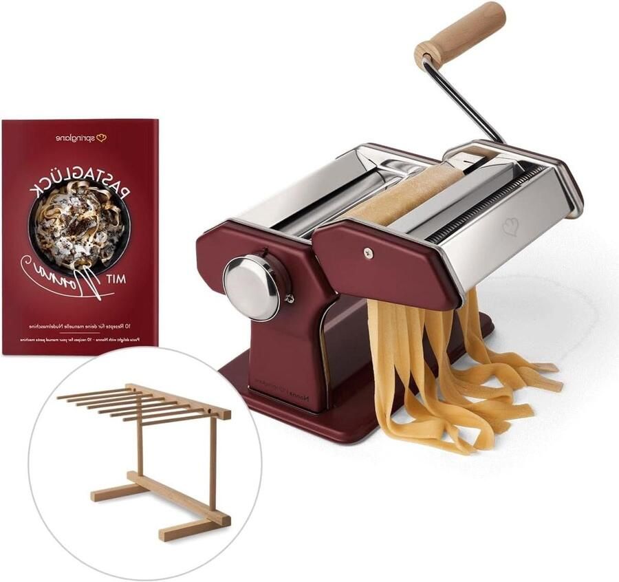 Handmatige Pastamachine Pastamaker Zelf Pasta Maken 9 Deegdiktes Incl. Droogrek Rood