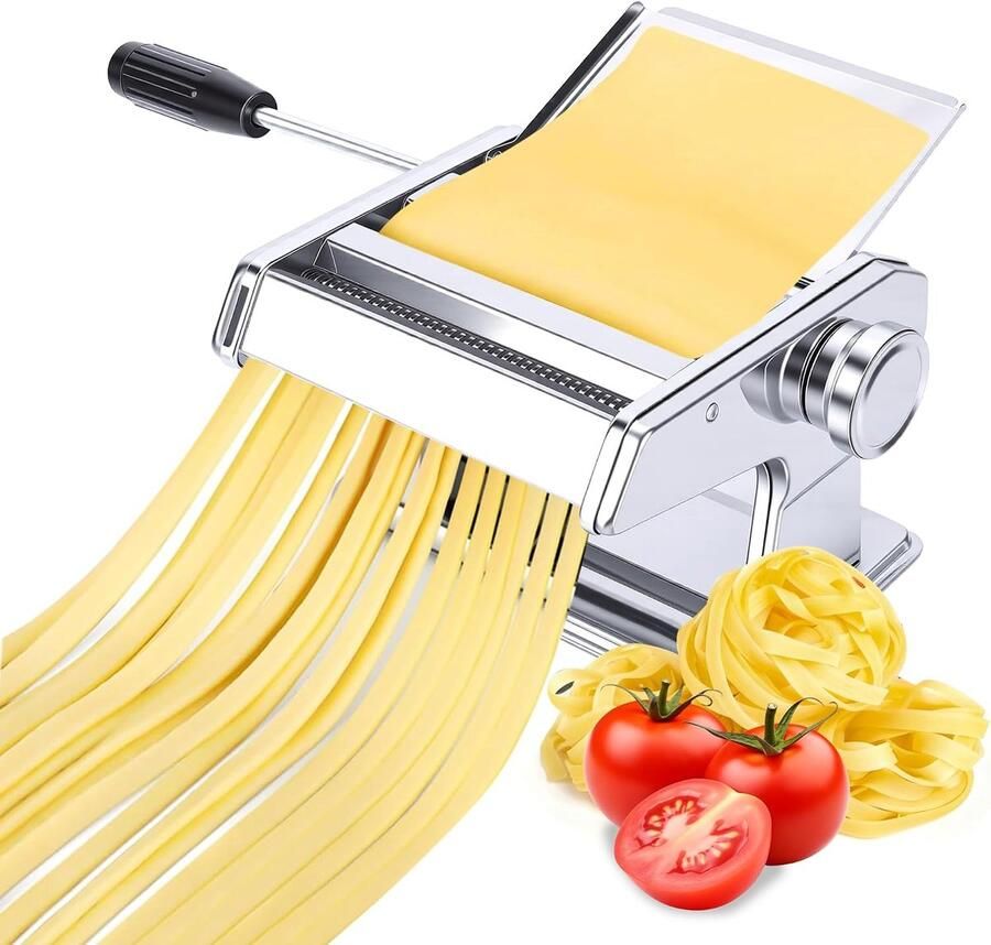 Handmatige Pastamachine Professionele Roestvrijstalen Pastamachine met 9 Instelbare Dikte-instellingen en 2 Messen voor Spaghetti Fettuccini Lasagne of Knoedelvellen