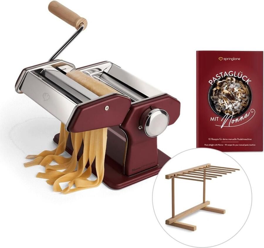 Handmatige Pastamachine RVS met Pastadroogrek en 3 Opzetstukken