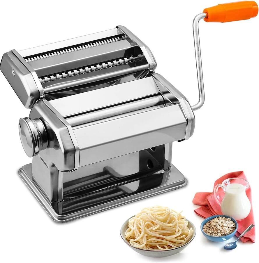 Handmatige pastamachine van roestvrij staal 7 instelbare dikte-instellingen pastamachine met 2 snijkanten voor verse spaghetti noedels lasagne