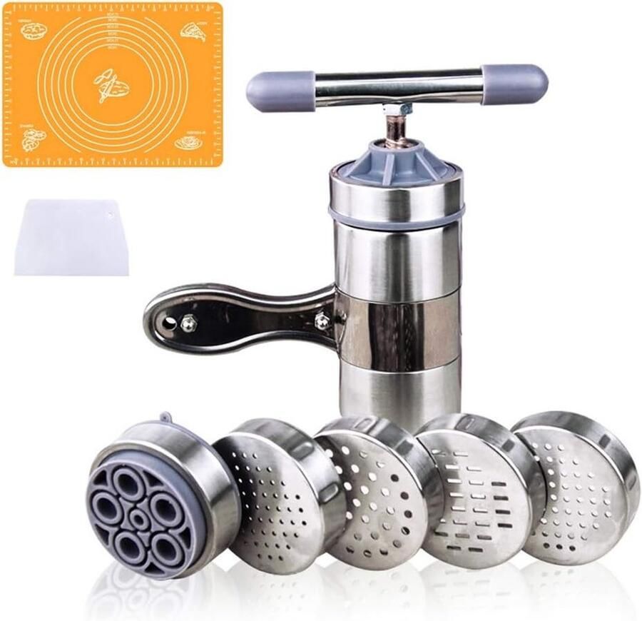 Handmatige Pastamaker voor Spaghetti en Fettuccine RVS Noodle Press Machine Keukenhulpmiddel voor Verse Pasta Bereiding 5-delige Set