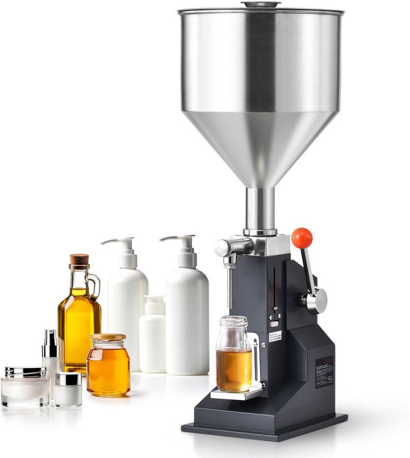 Handmatige Pastavulmachine Verstelbare Flesvuller voor 5-50 ml Roestvrijstalen Vloeistofvuller met Trechter voor Melk Water Sap Etherische Olie Shampoo Cosmetica Honing