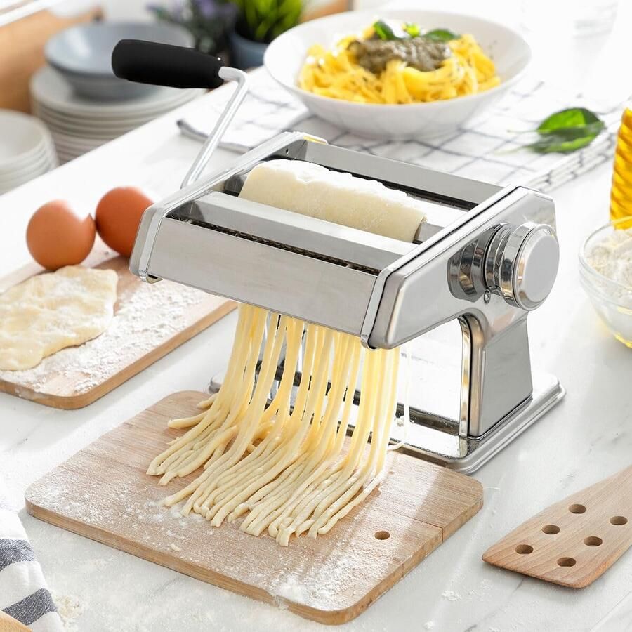 Handmatige verse pastamachine roestvrijstalen lamineermachine 3 rollen dikte verstelbaar 8 niveaus spaghetti tagliatelle lasagne 21 × 13 5 × 19 5 cm