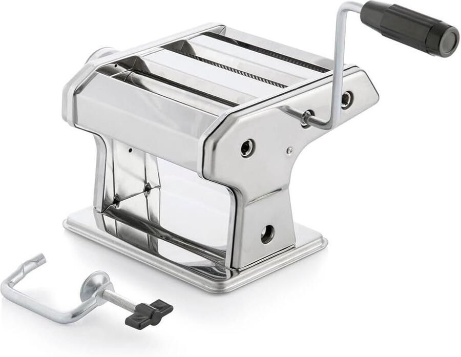 Handmatige verse pastamachine roestvrijstalen lamineermachine 3 rollen spaghetti Tagliatelle lasagne dikte verstelbaar 8 niveaus afneembare zwengel antislip bevestiging 21 × 13 5 × 19 5 cm