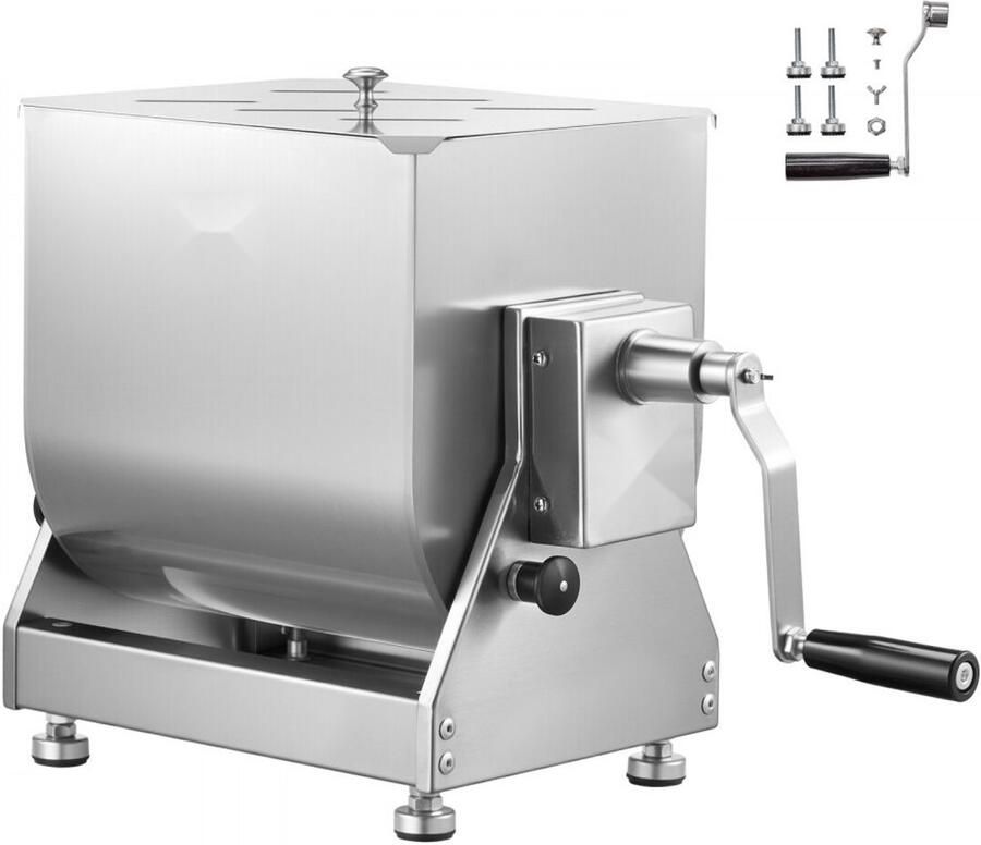 Handmatige vleesmenger Worst- en gehaktmenger Inhoud 60 liter Mengt tot 27 kg vlees Kantelbare mengkuip Met reductietandwiel