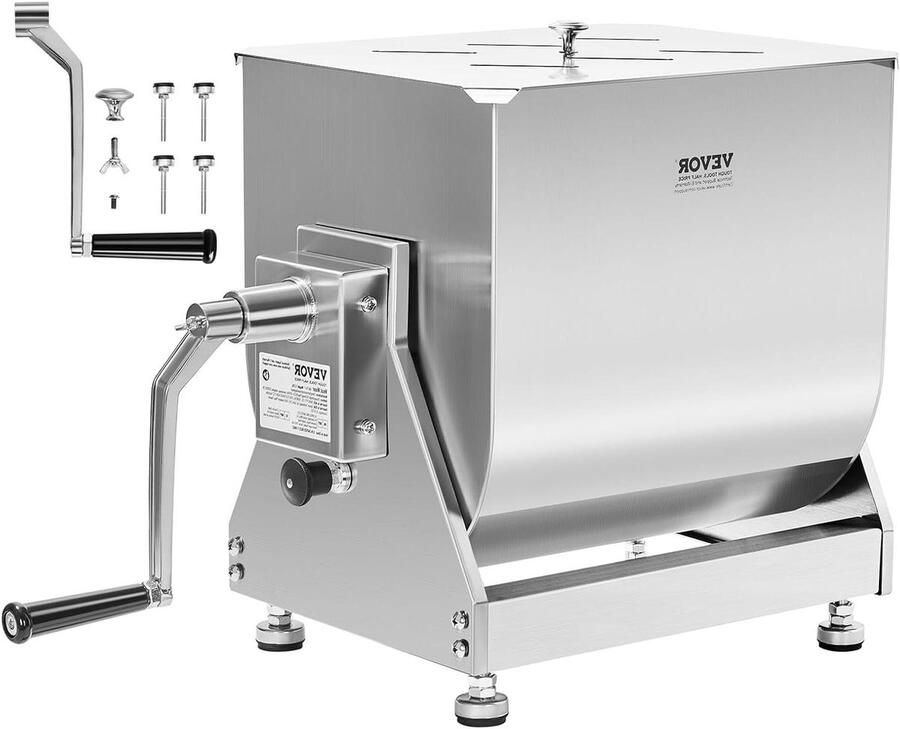 Handmatige Vleesmixer Worstmaker Keukenmachine Vlees Verwerken Grote Capaciteit 13.6kg 20 Liter Zilver