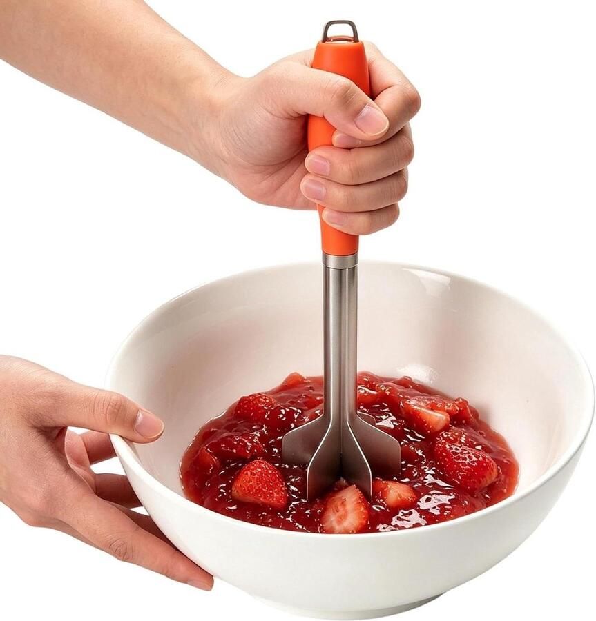 Handmatige Vleesmolen Aardappelpers Keuken Maaltijd Bereiding Duurzaam Roestvrij Staal 29 cm Hoog Zilver Oranje