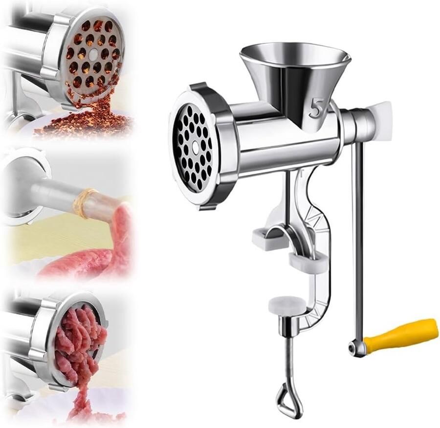 Handmatige vleesmolen Gehaktmolen met klem tafelbevestiging met trechter Handmatige vleesmolen aluminium worstmaker en hamburgervuller voor vlees & worst keukengereedschap voor rundvlees paprika en champignons