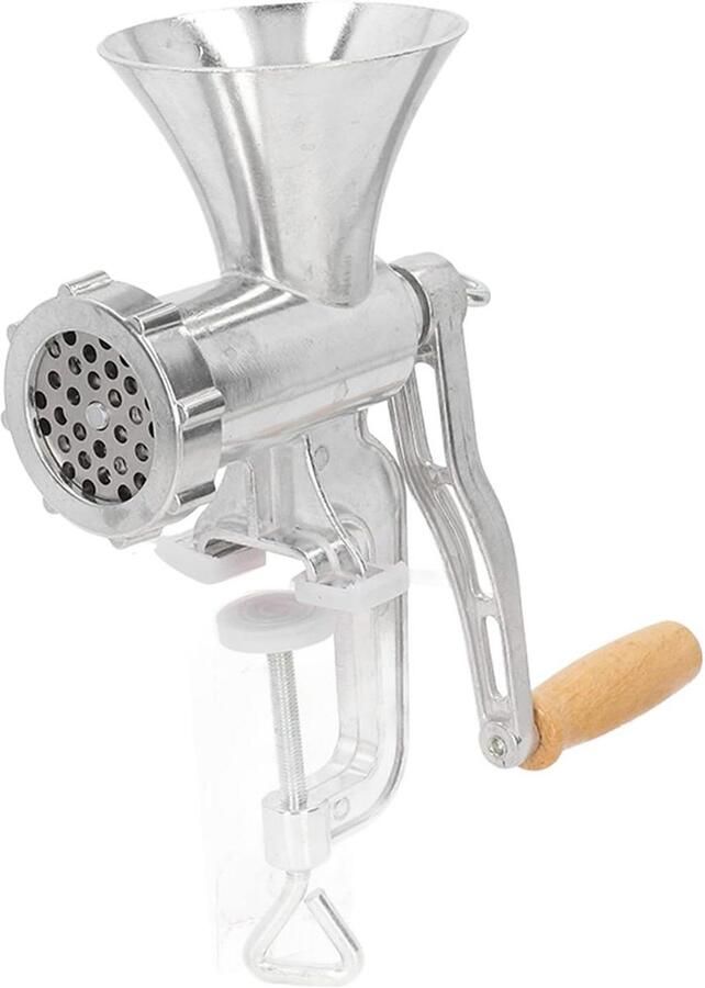Handmatige Vleesmolen Keukenmolen Worstmaker Zelf Gehakt Maken Aluminiumlegering Constructie Max 5cm Klemdikte Zilverkleurig