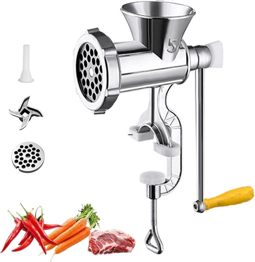 Handmatige Vleesmolen Worstmaker Keuken Zelf Vlees Malen Robuuste Aluminiumlegering 14x23x8 cm Zilver