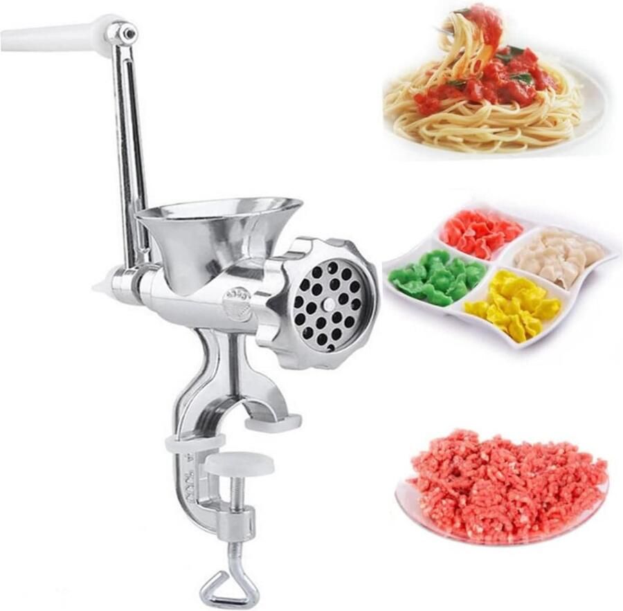 Handmatige Vleesmolen Worstvulmachine Gehaktmolen Dagelijks Koken Eenvoudig Te Reinigen 32x4x13 cm Zilver
