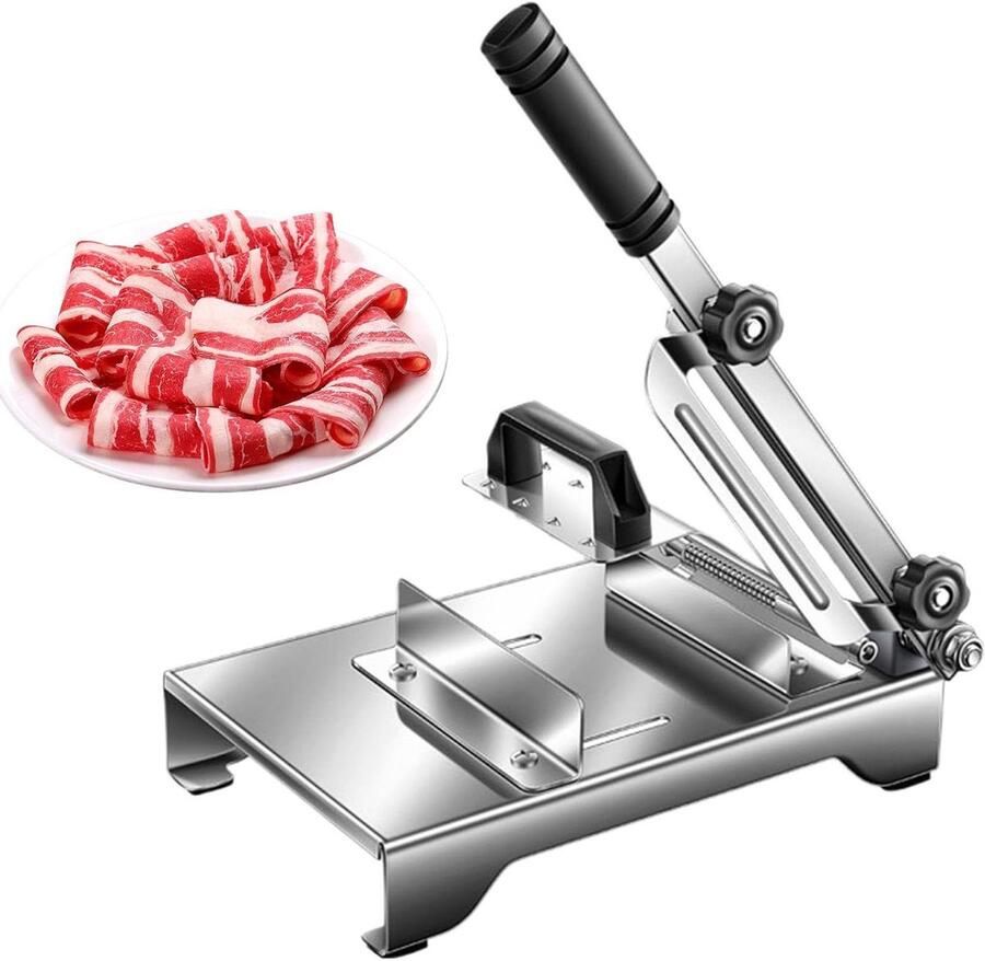 Handmatige vleessnijder Vlees snijmachine Thuisbereiding vlees Instelbare dikte 120 mm snijbreedte Zilver