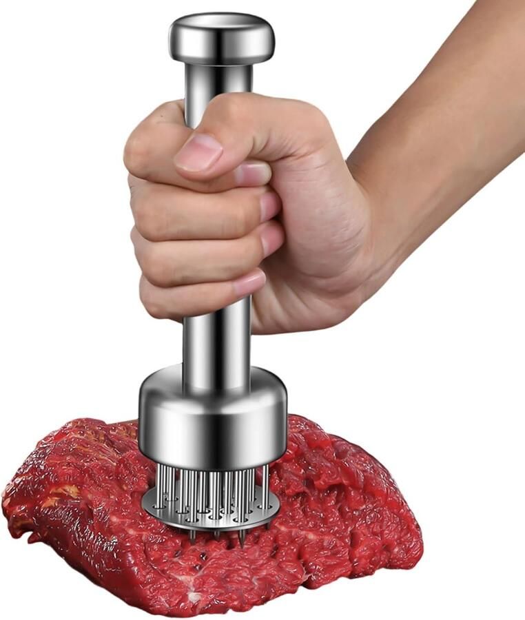 Handmatige Vleesvermalser Keukenpiercingtool Vlees Bereiden 21 Roestvrijstalen Pinnen 5x5x19cm Zilverkleurig