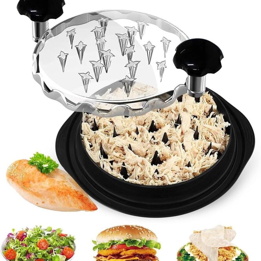 Handmatige Vleesversnipperaar met Transparant Deksel & Accessoires BPA-vrij & Vaatwasserbestendig Ideaal voor Pulled Chicken & Fitness Meal Prep