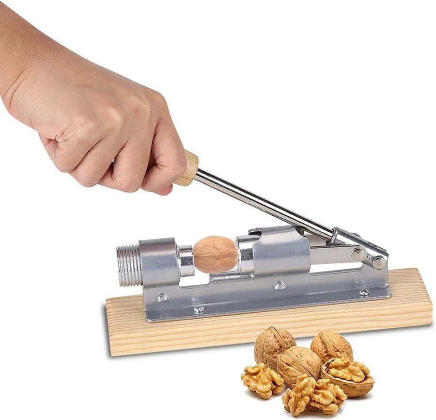 Handmatige Walnootkraker met Houten Basis en Handvat Perfecte Keuken Gadget voor Noten Openen en Koken