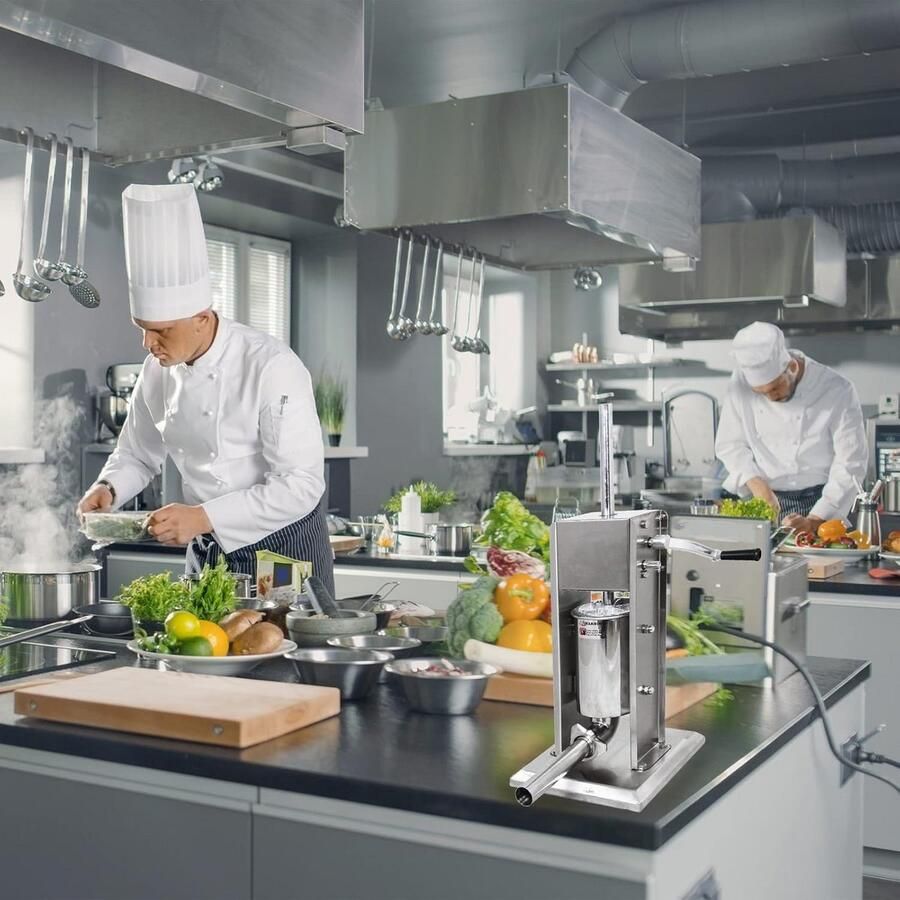 Handmatige Worstenvuller 5 Liter Verticaal Vulsysteem met 5 Trechtermattens RVS