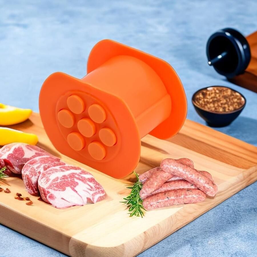 Handmatige worstmaker hotdog worstvormset 7 gaten vleesstrippersmachine niet plakkerige worstmaker keukengegrilde voedselaccessoires gereedschap voor het maken van barbecues (Oranje)