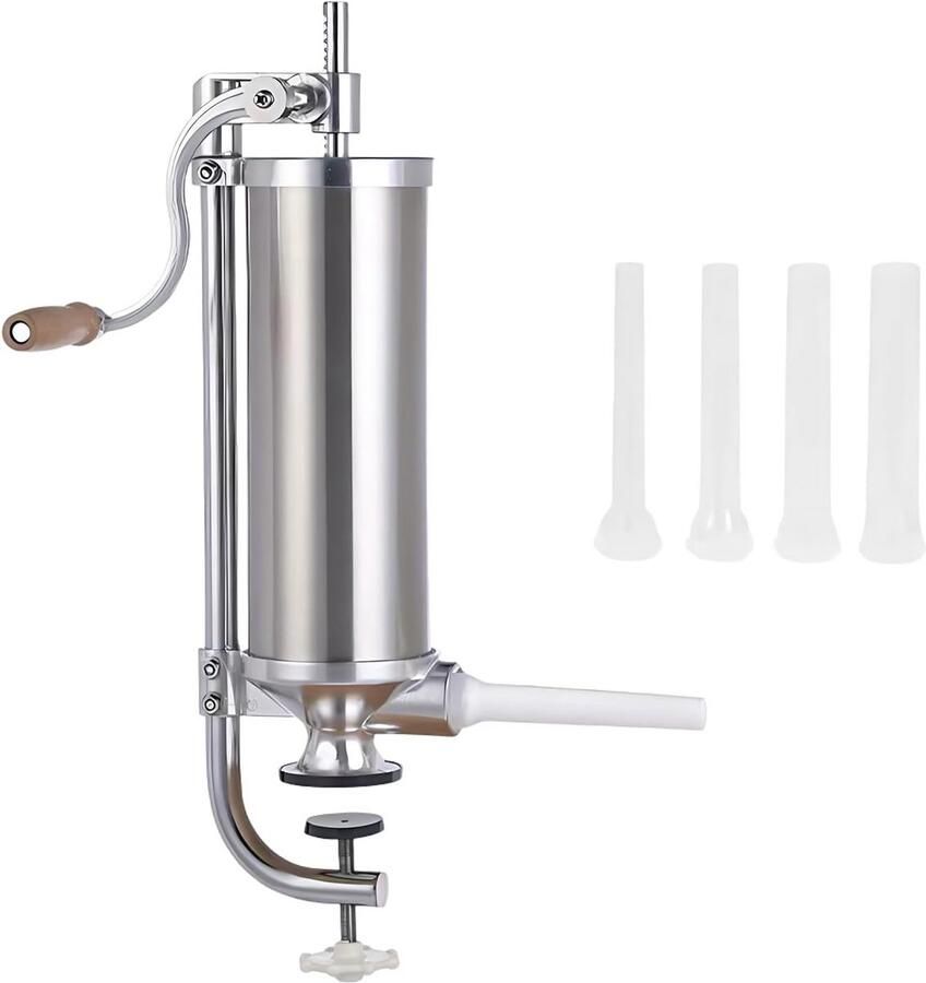 Handmatige Worstmaker Machine 3L RVS Verticaal Vleesvulapparaat met 4 Vulkokers