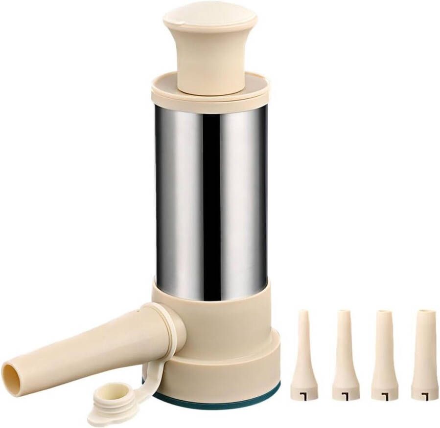 Handmatige worstmaker Vleesvulmachine Roestvrijstalen vleesvulmachine Geschikt voor thuiskeukens en restaurants Worstvulgereedschap Zelfgemaakte worstgereedschap Met 4 vulbuizen Abrikoos zilver