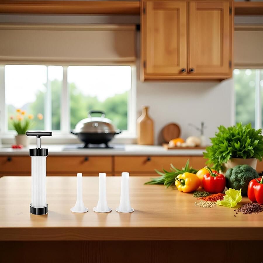 Handmatige Worstvuller met 3 Vulbuizen voor Thuisgemaakte Worstjes Ideaal voor BBQ