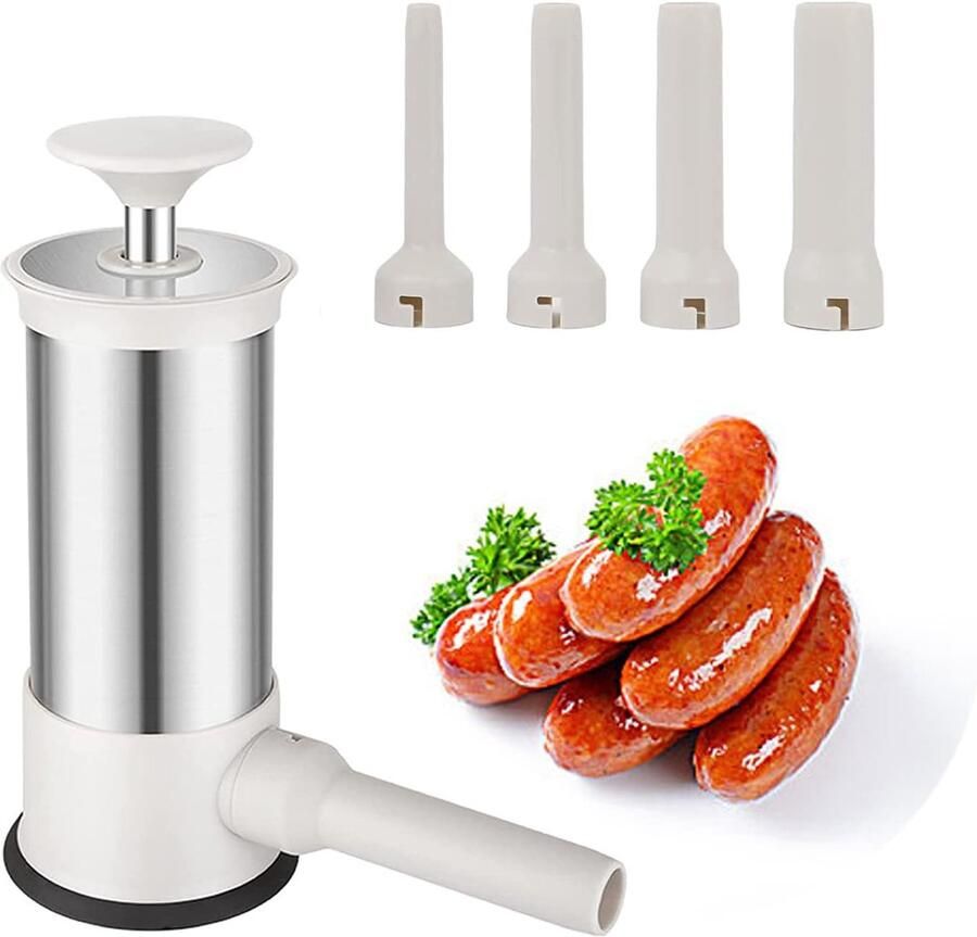 Handmatige worstvuller van roestvrij staal met 4 trechters Perfect voor het maken van zelfgemaakte worsten en hotdogs