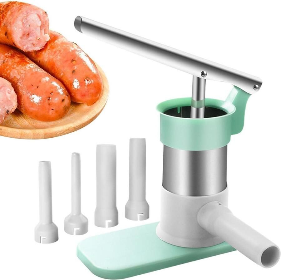 Handmatige Worstvuller Vleesvulmachine Keuken Zelf Worst Maken Ergonomische Handgreep 4 Vulbuizen Zilver