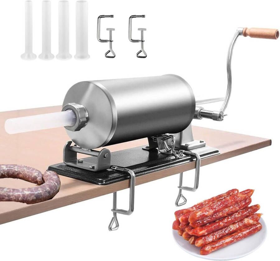 Handmatige Worstvulmachine van Roestvrij Staal Voor Zelfgemaakte Worsten met 4 Vulbuizen