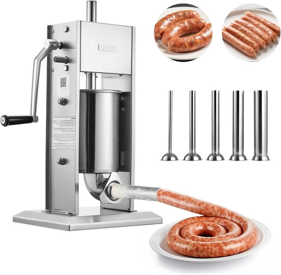 Handmatige worstvulmachine Worstmaker Keuken Zelf Worst Maken Roestvrij Staal 3 Liter Capaciteit Zilver