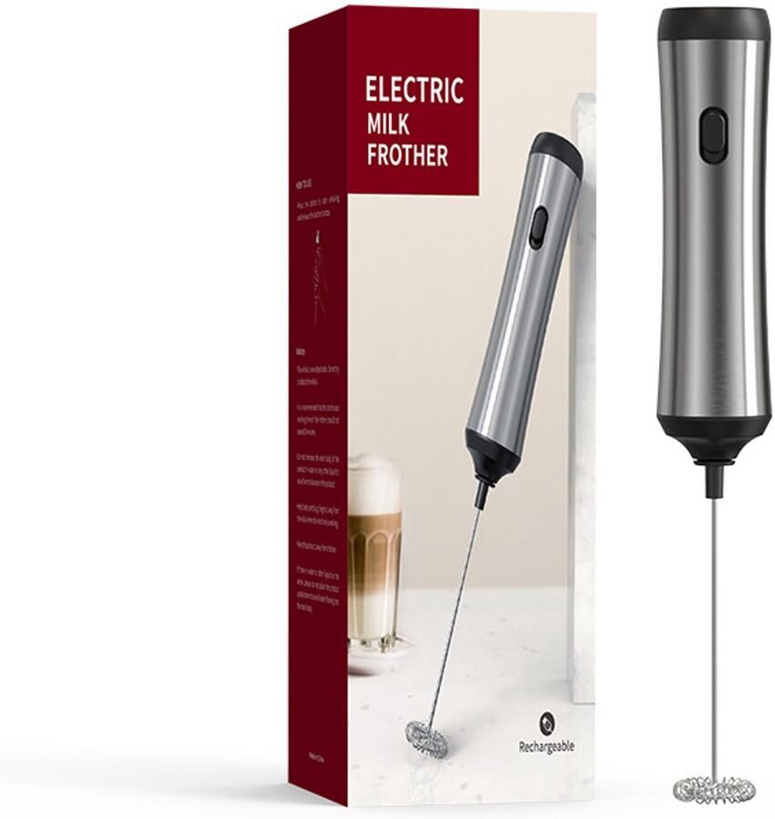 Handmelkopschuimer Elektrische melkopschuimer met roestvrijstalen roerder Oplaadbare melkopschuimer Wordt geleverd met USB-kabel Geschikt voor koffie latte cappuccino smoothies matcha warme chocolademelk en andere dranken
