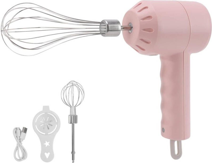 Handmixer 3 snelheden draadloos draagbare garde voor ei en melk roestvrijstalen klopper pudding cakes roze - Foto 2