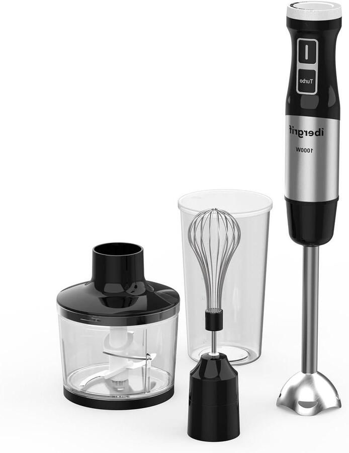 Handmixer 4-in-1 Staafmixer Keukenmixer Eten Bereiden Stepless Speed Control 1000 W Zwart Zilver