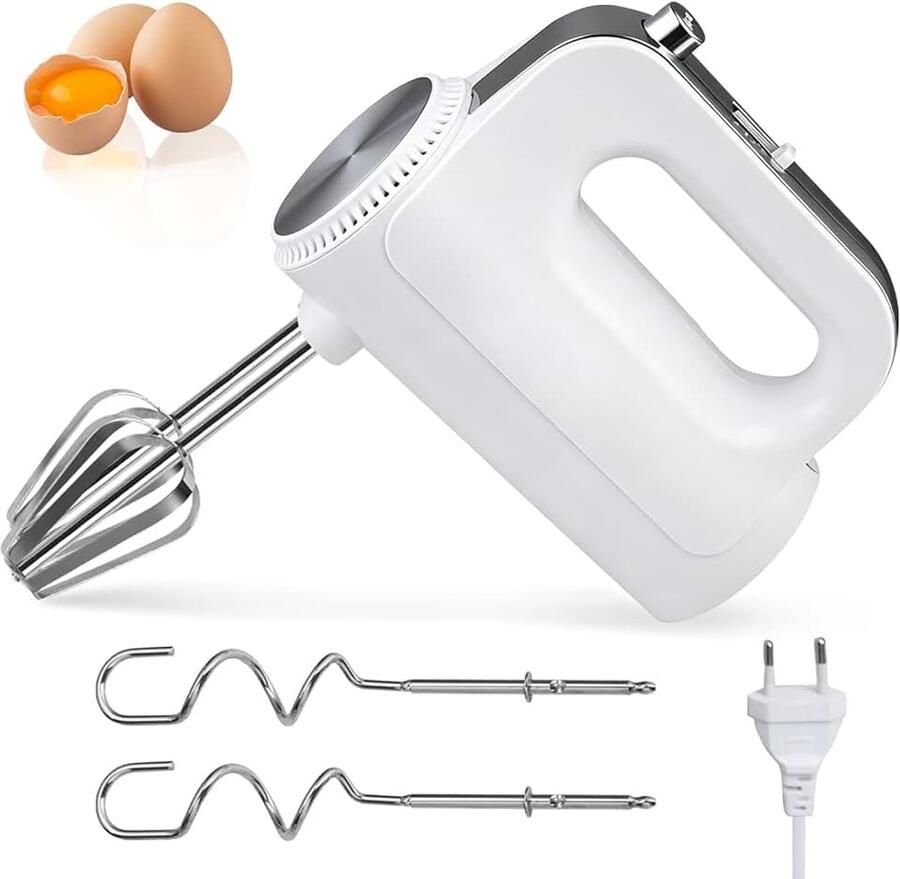 Handmixer 400 W handmixer met 5 snelheden en turbofunctie handmixer stille werking zonder spuiten elektrische garde van roestvrij staal voor roeren mixen bakken in de keuken wit