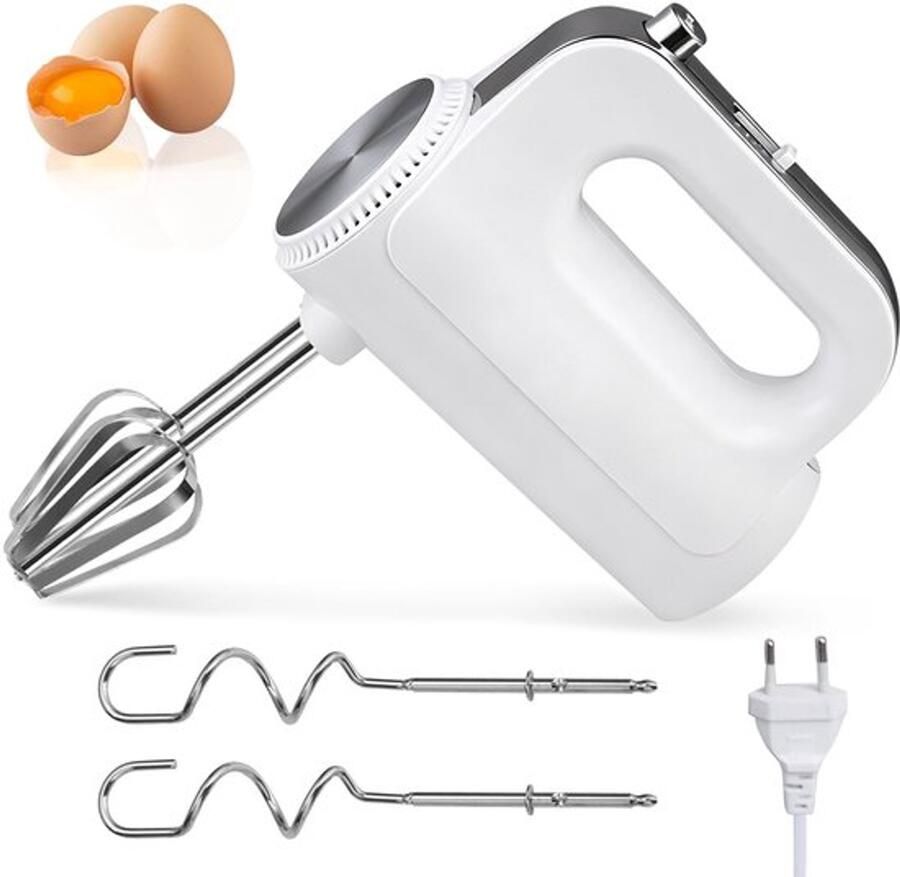 Handmixer 400 W handmixer met 5 snelheden en turbofunctie handmixer stille werking zonder spuiten elektrische garde van roestvrij staal voor roeren mixen bakken in de keuken wit