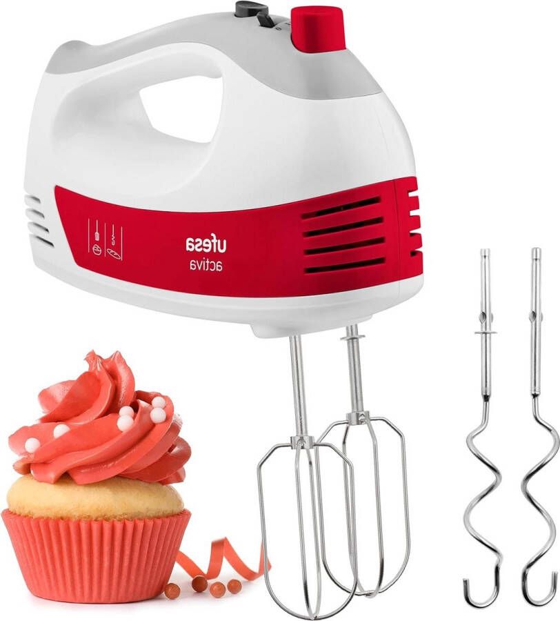 Handmixer 400W 5 Snelheden + Turbo Eenvoudige ontgrendeling Ergonomisch en spatbescherming Soft-touch handgreep Kneed accessoires