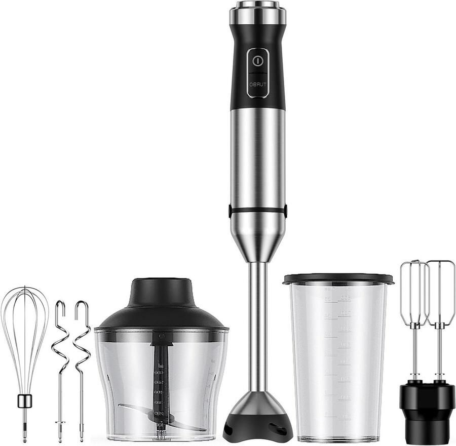 Handmixer 6-in-1 Staafmixer Blender Keuken Assistent Krasbestendige Bladen 1000 Watt Roestvrij Staal
