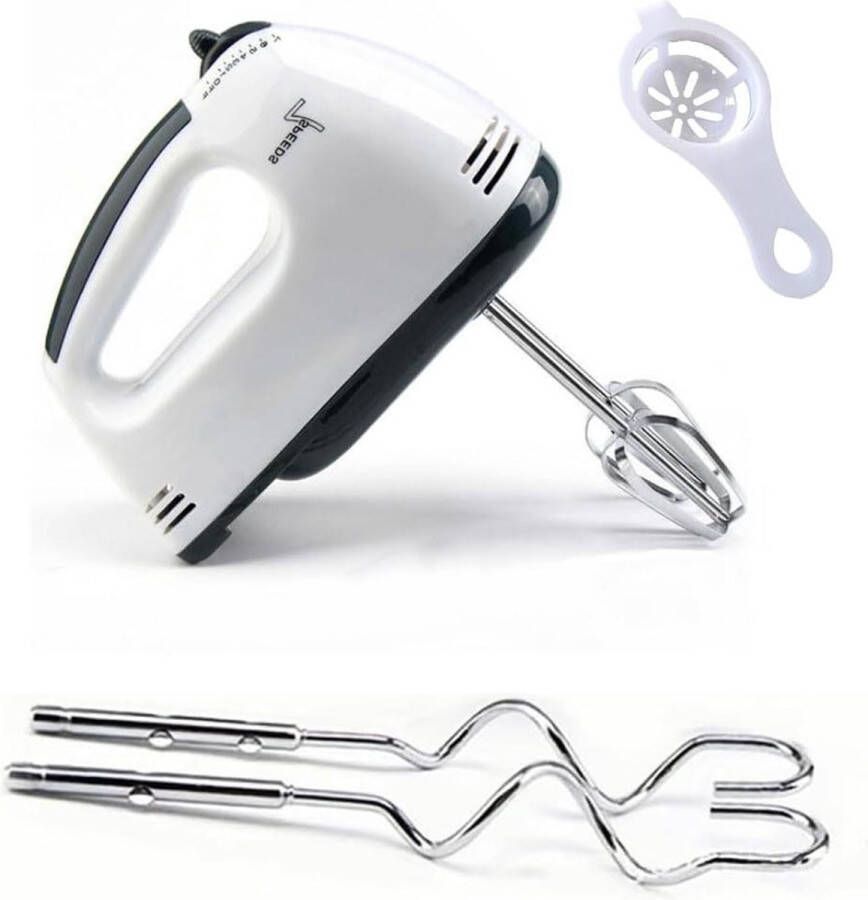 Handmixer 7 snelheden 260 W keukenmachine garde kneedhaken roestvrij staal mixen wit
