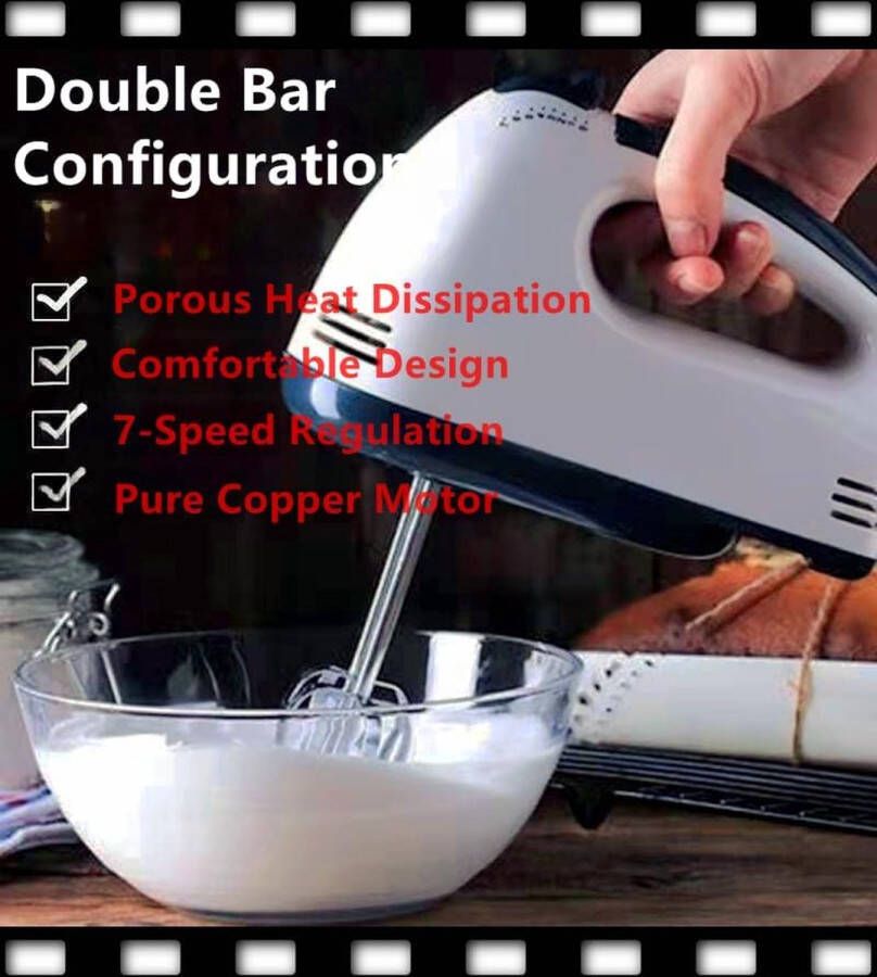 Handmixer 7 standen handmixer turbine-functie mixer handmixer 300 W met 2 garde 2 roerstaafjes